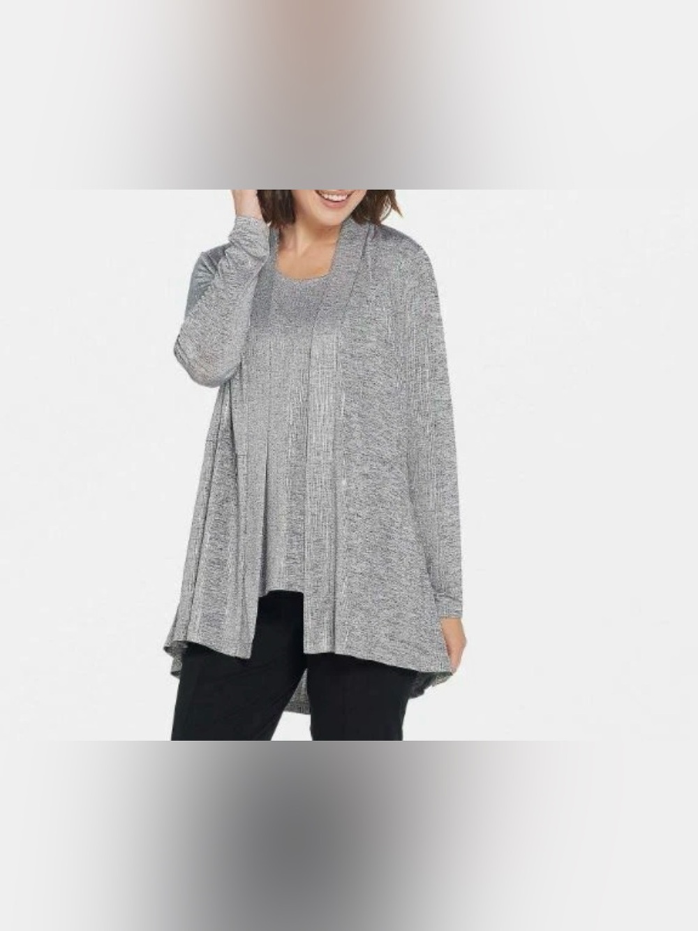 Susan Graver 2X Cardigan Tank Set Metallic Foil Silver Classic Stretch Party NEW